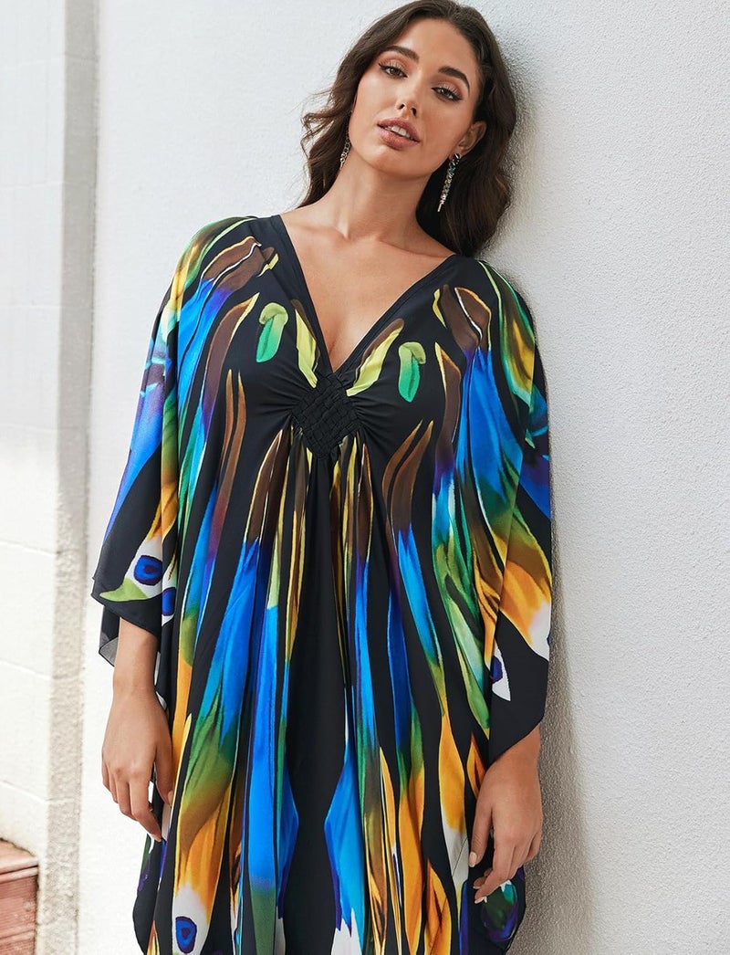 KECVOT Kaftan Dresses for Women Plus Size Batwing Sleeve Caftans Long Bathing Suit Cover Up Maxi Beach Dress Loungewear - Image 5